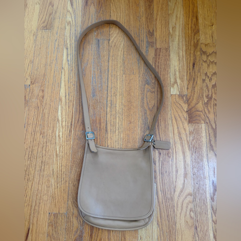 Coach Tan Leather Slim Hippie Flap Bag